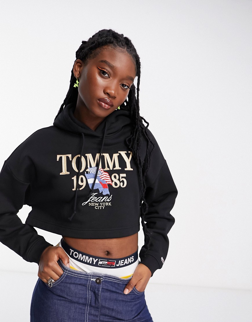Tommy Jeans crop hoodie in black
