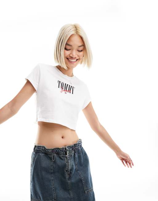 Tommy Jeans - Crop top à manches courtes avec logo - Blanc