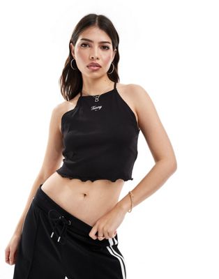 Tommy Jeans cropped ruche racer script top in black - ASOS Price Checker