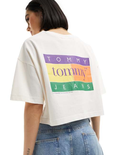 Tommy Jeans - Crop top oversize à logo drapeau - Blanc