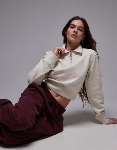 Tommy Jeans cropped 1/4 zip sweatshirt in off white - view 1
