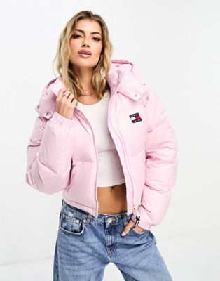 Tommy Jeans cropped alaska puffer jacket in light pink