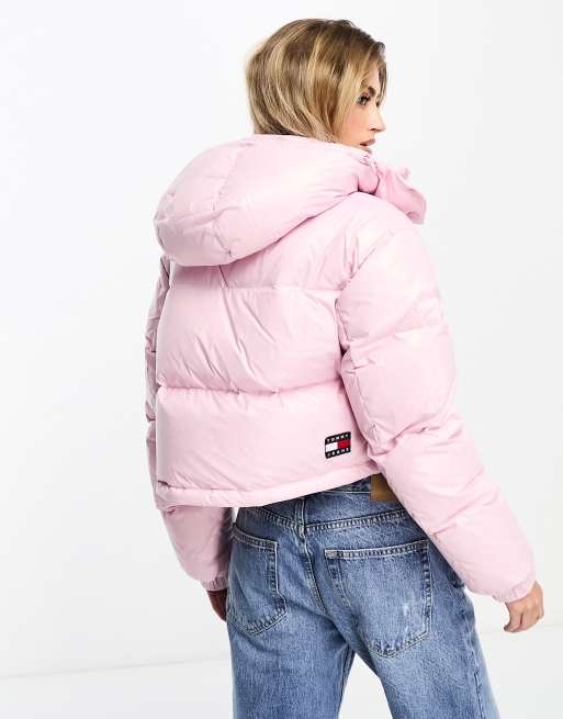 Pink puffer crop jacket best sale