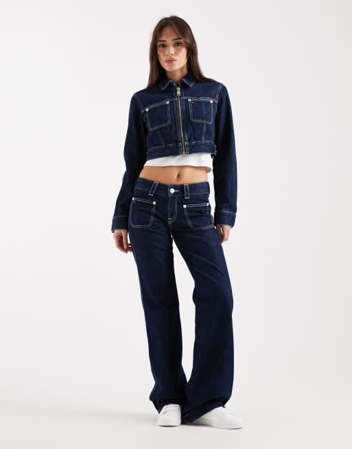 Tommy Jeans cropped denim jacket co-ord in dark wash blue, 3 of 4