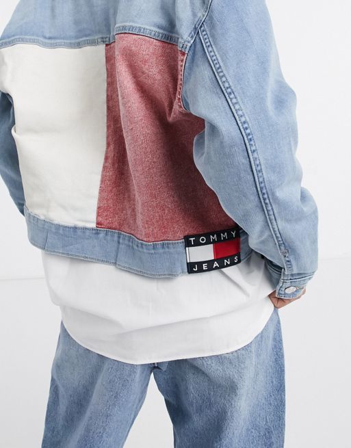Tommy Jeans cropped denim jacket with iconic tommy colors in light