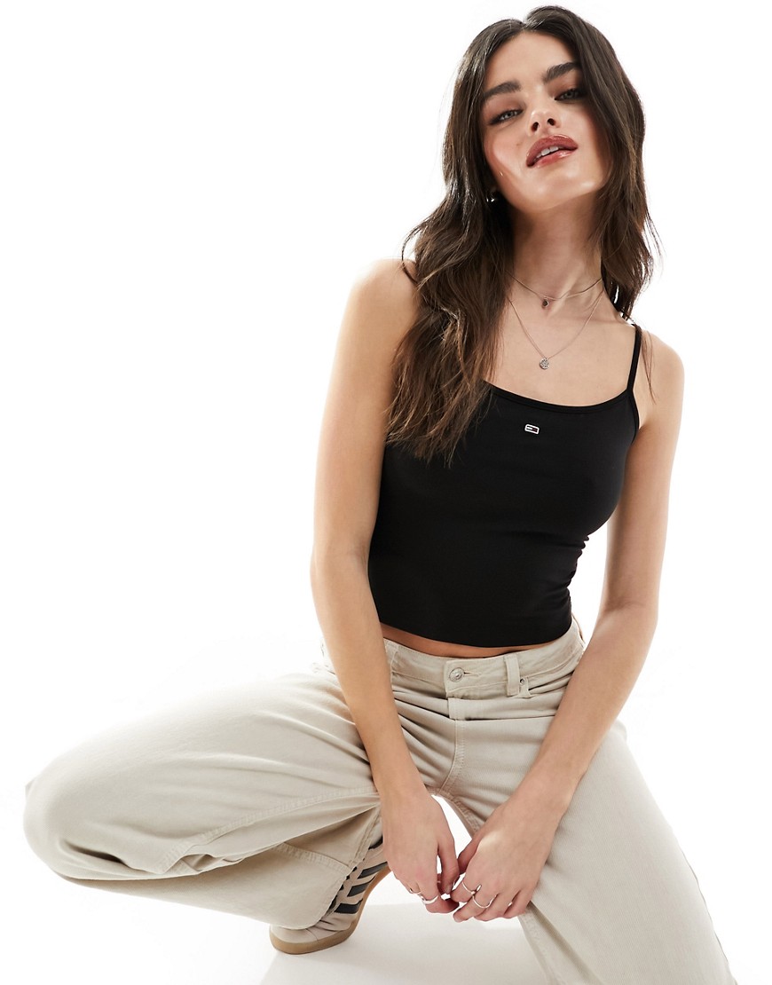 Tommy Jeans cropped essential strap top in black