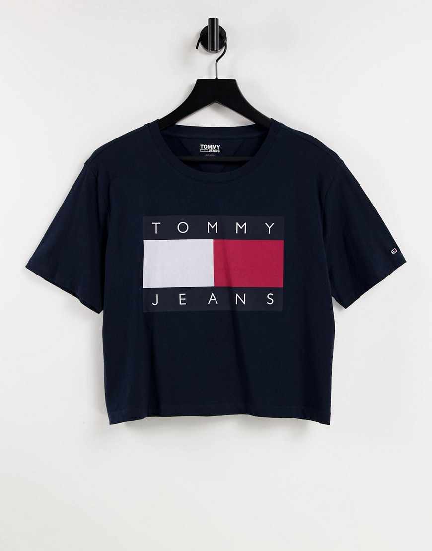 Tommy Jeans cropped flag logo t shirt in black
