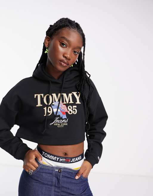 Tommy Jeans - Cropped hoodie in zwart