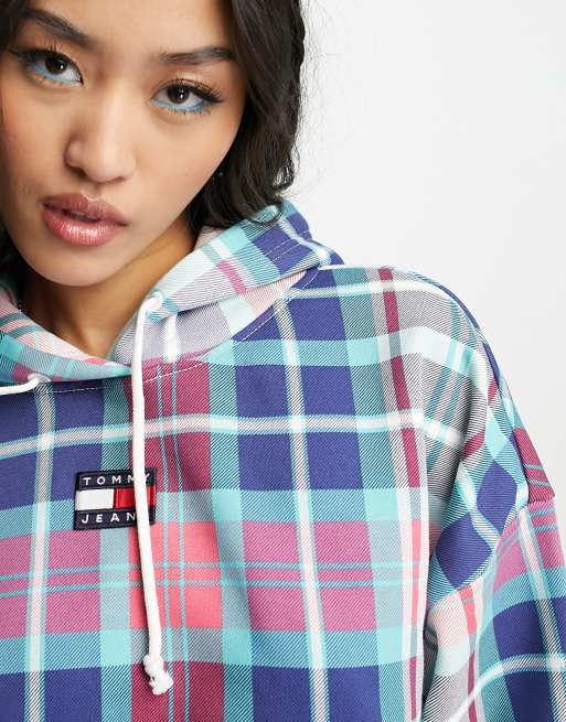 Tommy Jeans - Cropped hoodie met logo in Schotse ruit, 4 van 4