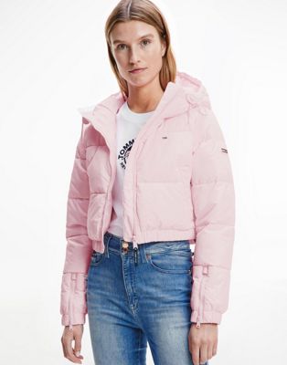 Tommy Jeans cropped puffer hooded jacket in light pink  - ASOS Price Checker