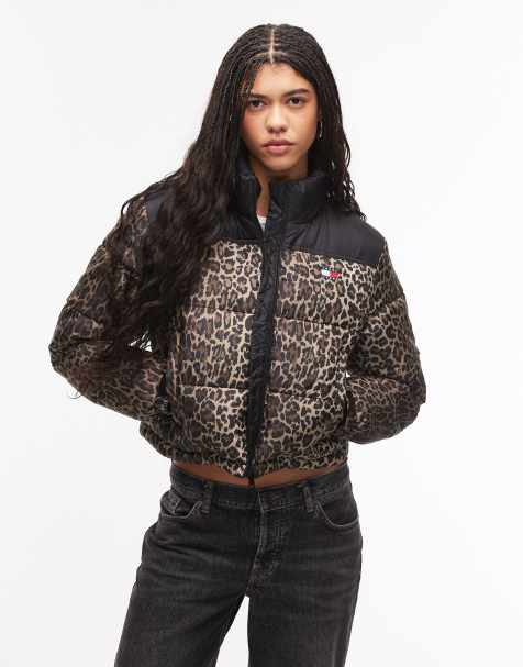 Tommy Jeans cropped puffer jacket in leopard print