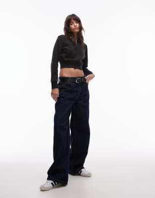 Tommy Jeans Cropped Quarter Zip Sweatshirt In Black