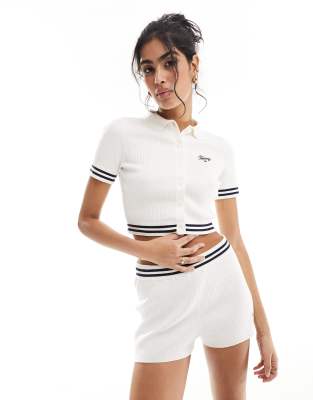 Tommy Jeans Cropped Ribbed Polo Sweater In White - Part Of A Set