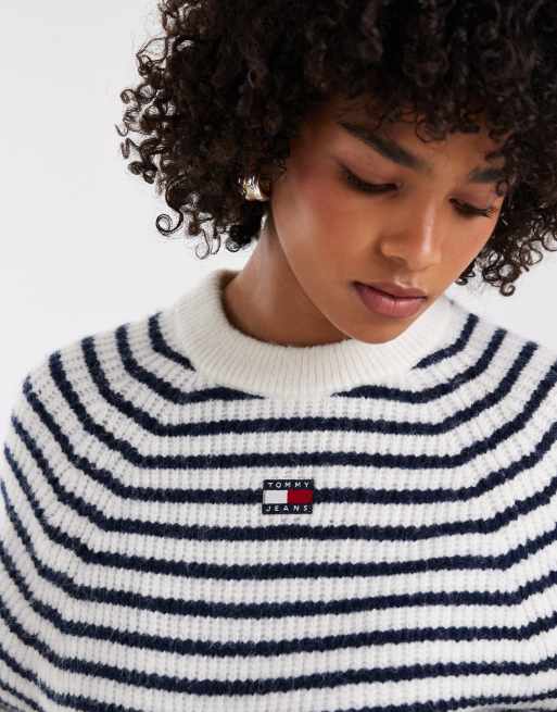 Tommy Jeans cropped sweater in white and blue stripes, 3 of 4
