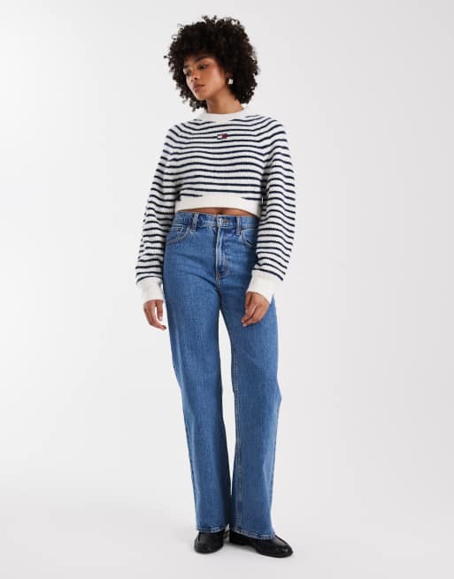 Tommy Jeans cropped sweater in white and blue stripes, 4 of 4