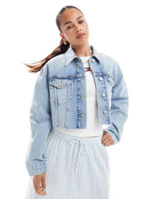 Tommy Jeans Cropped Trucker Denim Jacket In Multi