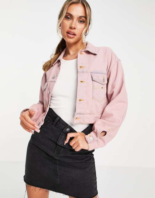 Tommy Jeans cropped trucker jacket in pink