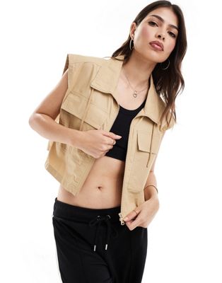 Tommy Jeans cropped workwear shirt in sand