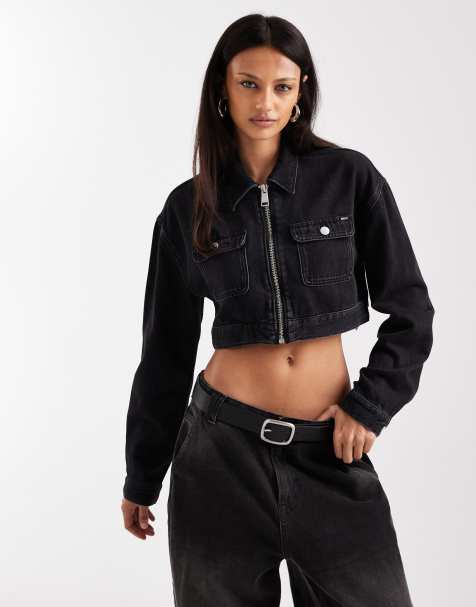 Tommy Jeans cropped zip through denim jacket in black