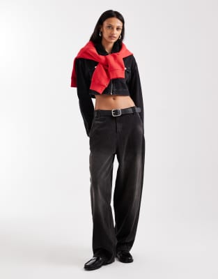 Tommy Jeans Cropped Zip Through Denim Jacket In Black