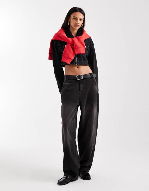 Tommy Jeans cropped zip through denim jacket in black, 2 of 4