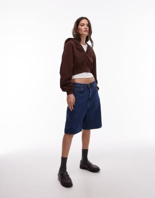 Tommy Jeans Cropped Zip Up Hoodie In Brown