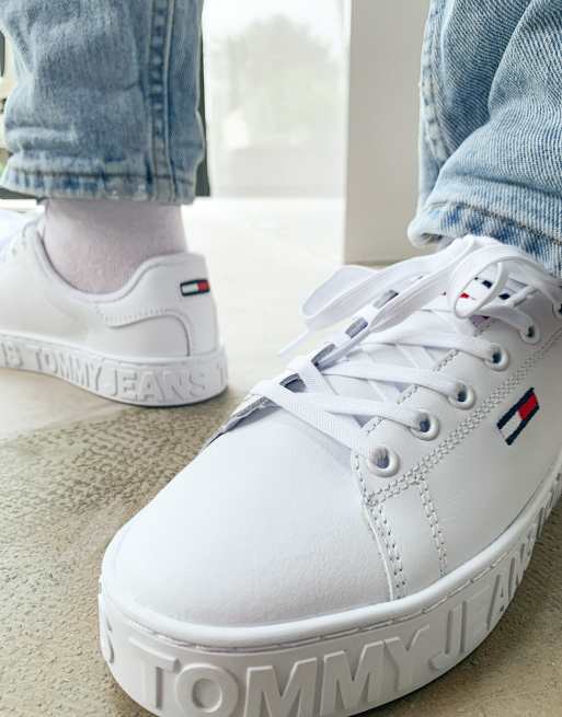 Tommy Hilfiger White Core Cupsole Shoes with Blue Sole