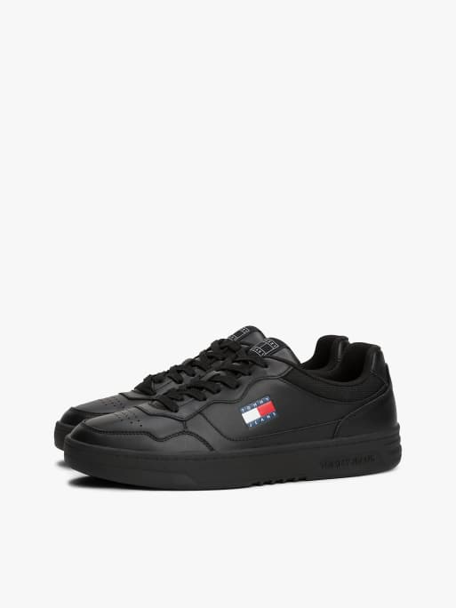 Tommy Jeans – Cupsole-Sneaker aus Leder-Mix in Schwarz mit Prägung