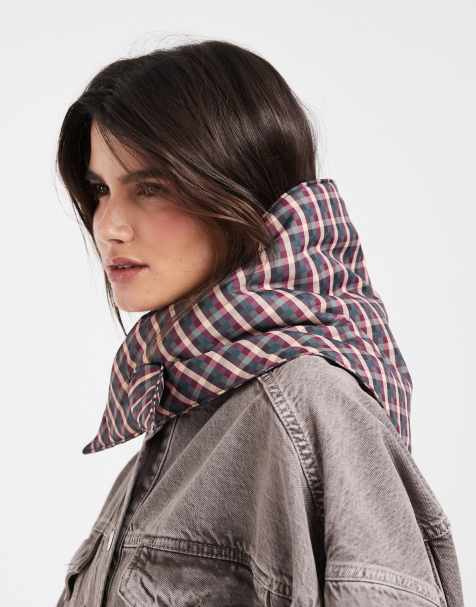 Tommy Jeans cursive logo padded scarf in pink gingham - view 1
