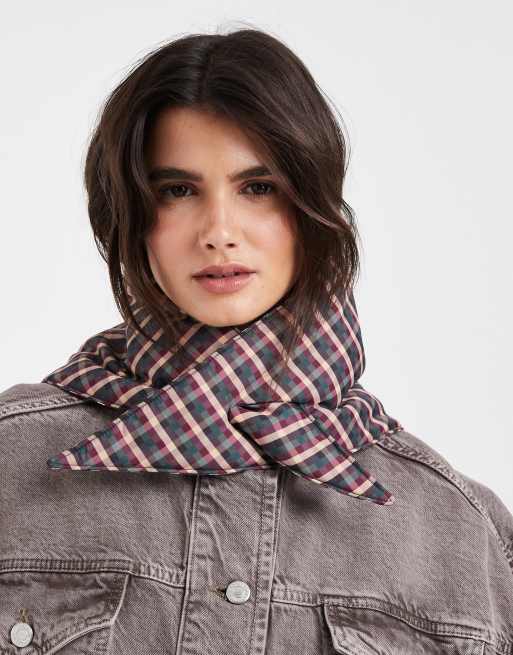 Tommy Jeans cursive logo padded scarf in pink gingham, 3 of 3