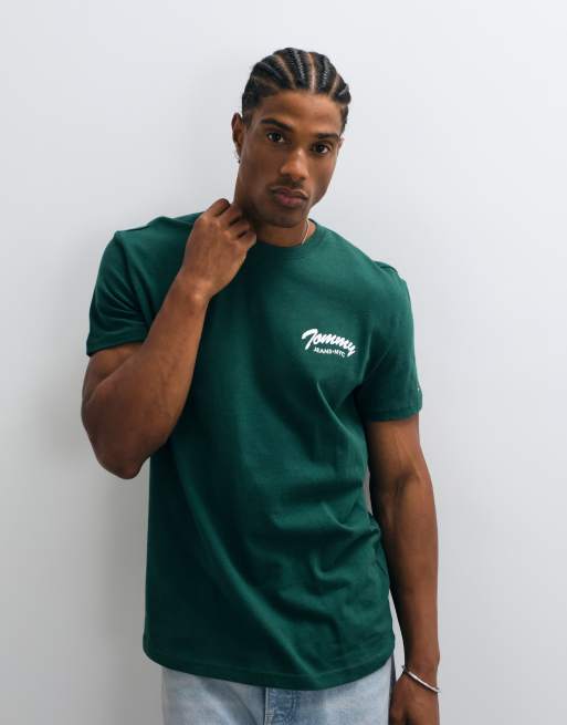 Tommy Jeans cursive logo t-shirt in dark green, 2 of 5