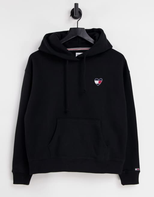 Tommy Jeans – Czarna bluza o pudełkowym kroju z kapturem