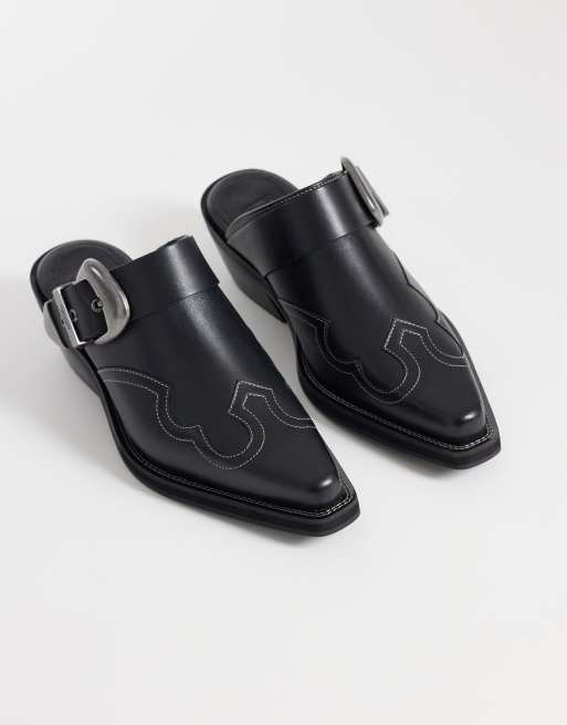 Tommy Jeans – Czarne skórzane mule w kowbojskim stylu, 3 z 4