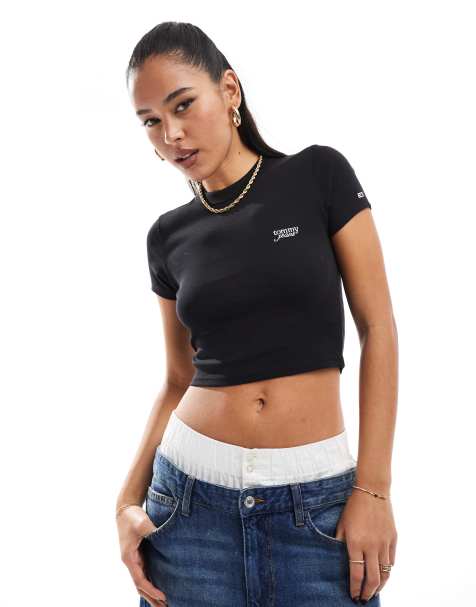 Tommy Jeans – Czarny dopasowany T-shirt z napisem - view 1