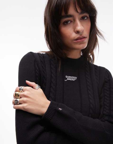 Tommy Jeans – Czarny dzianinowy sweter o warkoczowym splocie - view 1