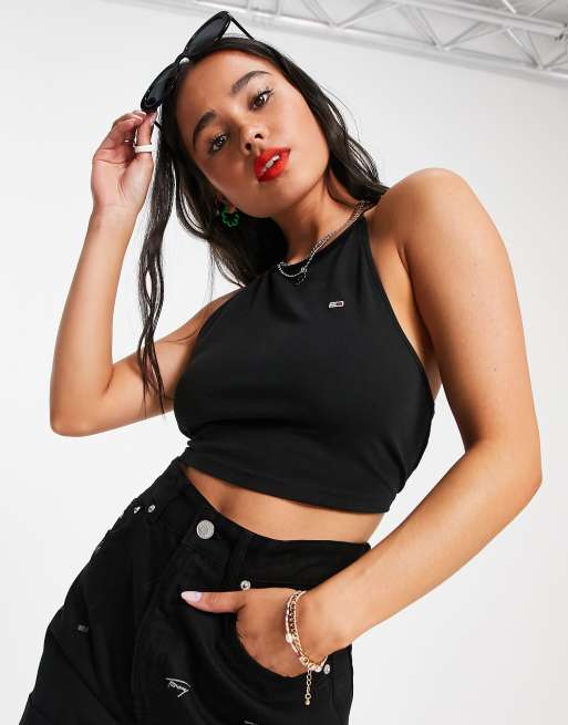 Tommy Jeans – Czarny krótki top z odkrytymi plecami