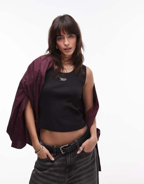 Tommy Jeans script rib tank top in black