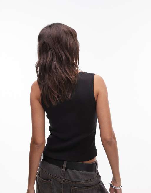 Tommy Jeans – Czarny, prążkowany top bez rękawów, z logo, 2 z 4
