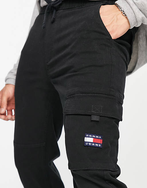 Tommy Jeans dad fit textured cargo pants in black | ASOS