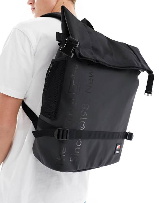 Tommy Jeans daily roll top backpack in black