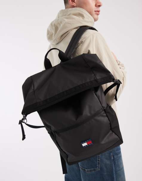 Tommy Jeans daily roll top tech back pack in black - view 1