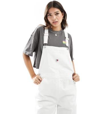 Tommy Jeans Daisy baggy dungarees in white wash Sale