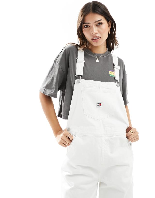 Tommy Jeans - daisy baggy dungarees in white wash