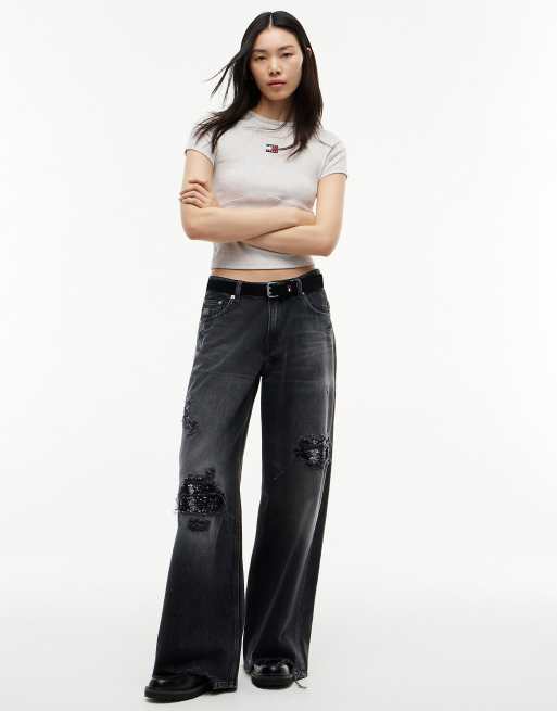 Tommy Jeans Daisy distressed low rise loose jeans in ash black, 2 of 7