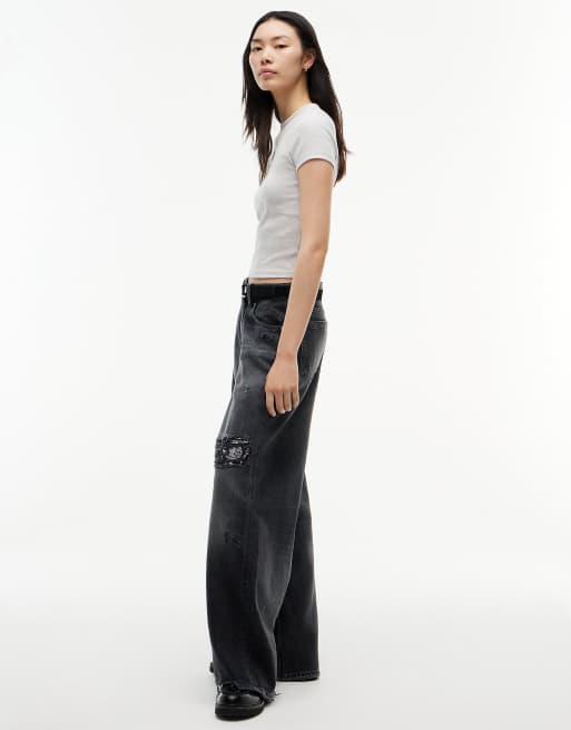 Tommy Jeans Daisy distressed low rise loose jeans in ash black, 3 of 7