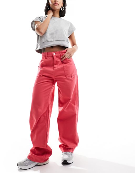 Tommy Jeans Daisy low rise baggy carpenter jeans in pink (part of a set)