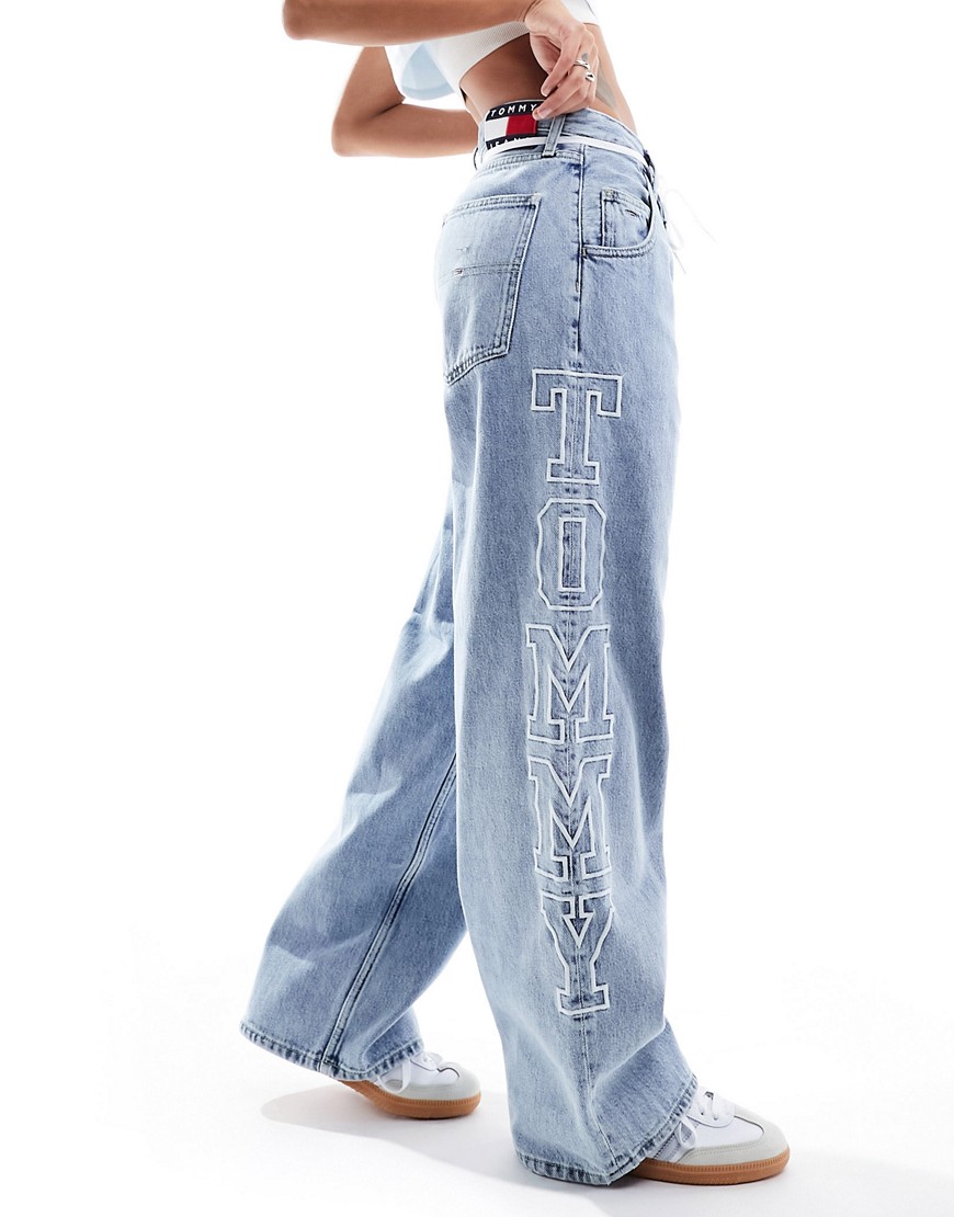 Tommy Jeans daisy low rise side logo baggy jean in mid wash-Blue