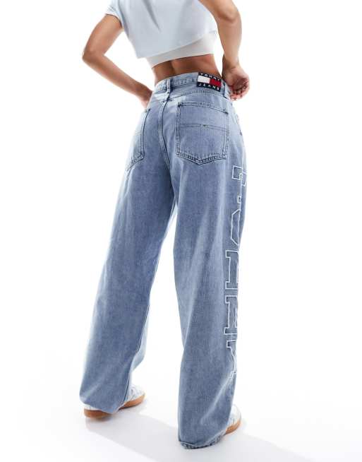 Tommy Jeans daisy low rise side logo baggy jean in mid wash