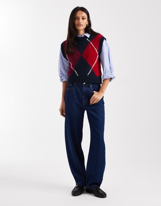 Tommy Jeans - Débardeur à motif losanges - Bleu marine et bordeaux, 2 de 4