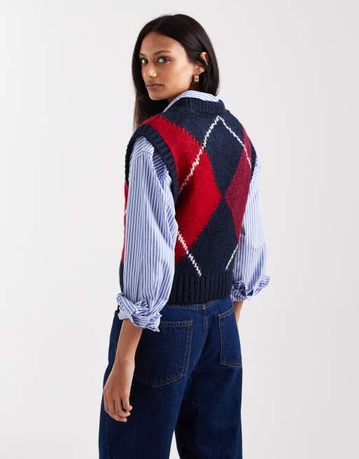 Tommy Jeans - Débardeur à motif losanges - Bleu marine et bordeaux, 4 de 4